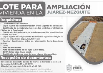 Inicia la recepción de documentos para acceder a un lote para vivienda en «Ampliación Juárez-Mezquite»