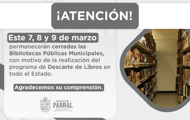 Bibliotecas Públicas Municipales cerrarán por Descarte de Libros este 7, 8 y 9 de marzo