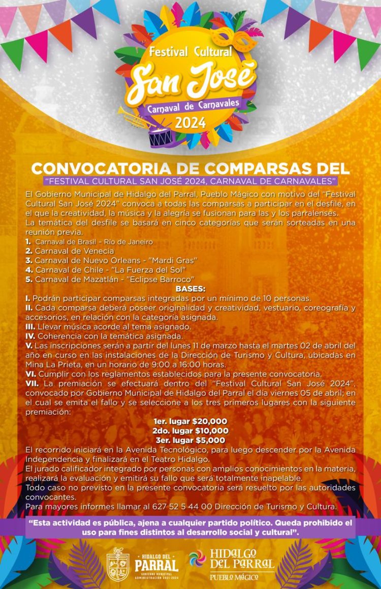 Convocan a participar en las comparsas del Festival Cultural San José 2024