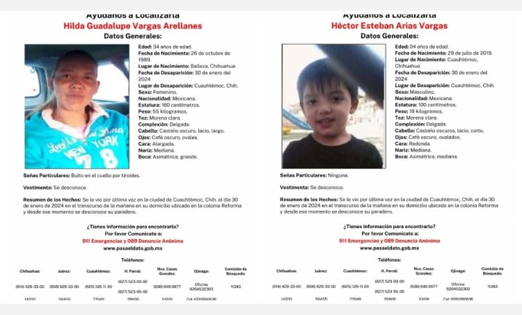 Desaparecieron en Cuauhtémoc, originaria de Balleza y su pequeño hijo