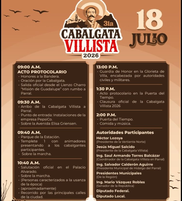 Arribo de la Cabalgata Villista 2026 engalana las Jornadas Villistas en Parral