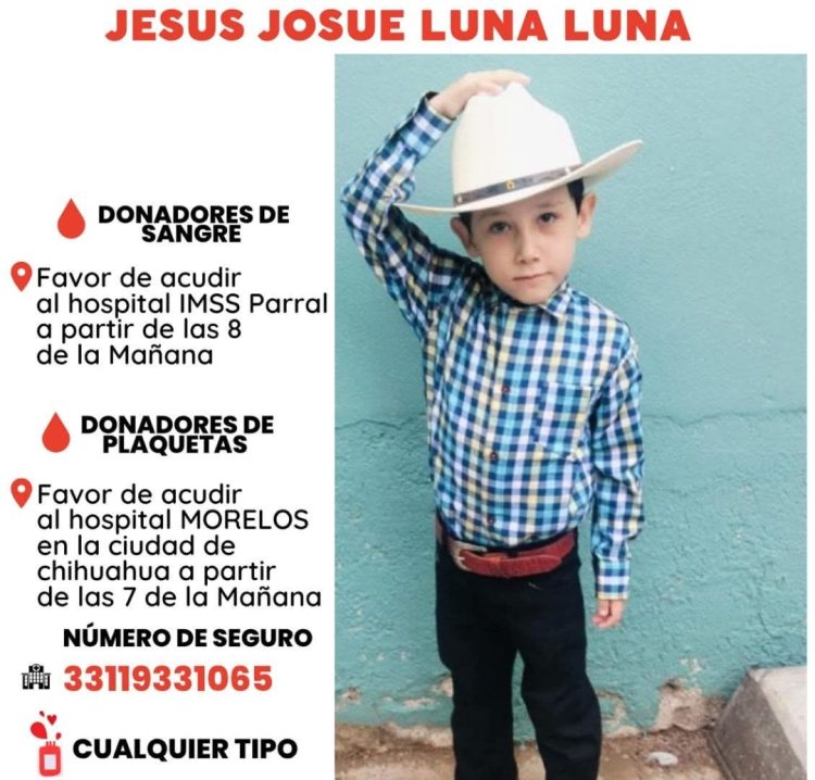 Urgente llamado a la solidaridad: solicitan donadores de sangre y plaquetas para Jesús Josué